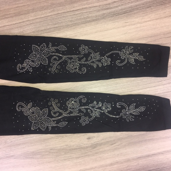 Black Rhinestone High Rise Leggings - Picture 3 of 8